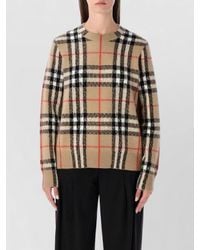 Burberry - Cashmere Wool Checked Ribbed Crew Neck Long-Sleeve Jumper - Lyst