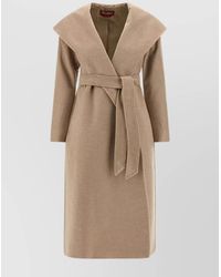 Max Mara - Cashmere Hooded Belted Single Breasted Coat - Lyst