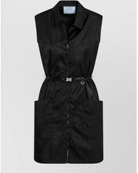 Prada - Belted Waist Sleeveless Dress Front Pockets - Lyst