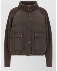 Brunello Cucinelli - Cropped Boxy Down Jacket Knit Sleeves - Lyst