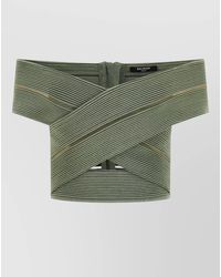 Balmain - Off-The-Shoulder Mesh-Insert Cropped Blouse - Lyst