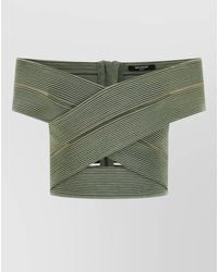 Balmain - Off Shoulder Ribbed Cropped Knit Top - Lyst
