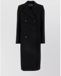 Prada - Wool Coat With Double-Breasted Design And Back Vent - Lyst