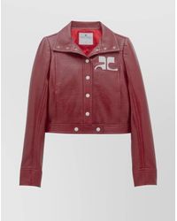 Courreges - Cropped Faux Leather Biker Jacket - Lyst