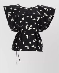Alysi - Sleeved Top Round Neck Ribbon Waist Tie - Lyst