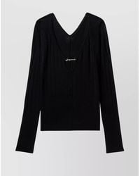 Jacquemus - Ribbed V-Neck Long-Sleeve Knitted Top - Lyst