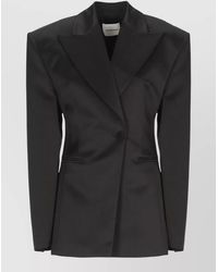 ANDAMANE - Satin Blazer Padded Shoulders Long Sleeves - Lyst