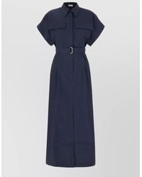 Brunello Cucinelli - Belted Waist Dress Short Sleeves Pockets - Lyst