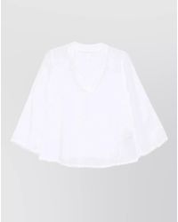 120% Lino - V Neck Blouse Sheer Sequin Flared Sleeves - Lyst