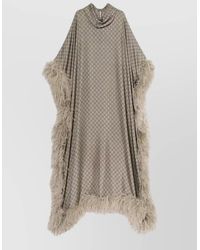 Gucci - Silk Printed Feather Trim Long Kaftan Dress - Lyst