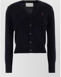 Ami Paris - Wool V-Neck Ribbed Hem Cardigan - Lyst