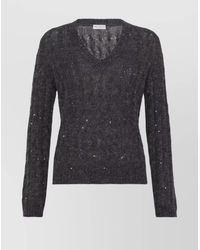 Brunello Cucinelli - Mohair Cable Knit V-Neck Sweater - Lyst