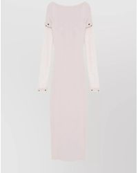 Sportmax - Long Sleeve Boat Neck Dress With Ribbed Texture - Lyst