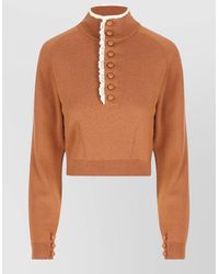 Chloé - Wool High-Neck Lace-Trim Button-Up Cardigan - Lyst