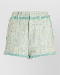 Genny - Jacquard Tweed Shorts Pearl Detail Pockets Belt - Lyst