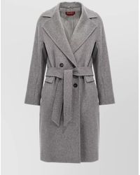 Max Mara - Coat With Waist Belt And Lapel Collar - Lyst