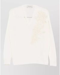 ERMANNO FIRENZE - V Neck Top Embroidered Detail Long Sleeves - Lyst