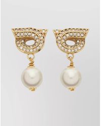 Ferragamo - Crystal And Pearl Drop Earrings - Lyst