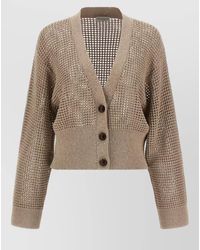 Brunello Cucinelli - Sequined Mesh Cropped V-Neck Cardigan - Lyst