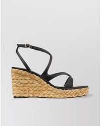 Jimmy Choo - Ayla 85 Nappa Leather And Raffia Wedge Sandals - Lyst