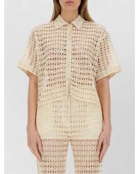 Alysi - Crochet Shirt Cropped Sheer Short Sleeves Collar - Lyst