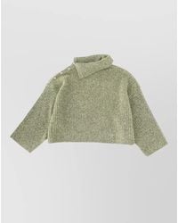 Ganni - Sweater Side Buttons Asymmetric Neck Cropped - Lyst