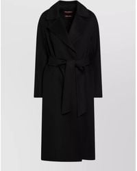 Max Mara - Long Jacket Belted Waist Notched Lapels - Lyst
