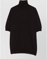 Prada - Turtleneck Silk Blend Short Sleeve Top - Lyst