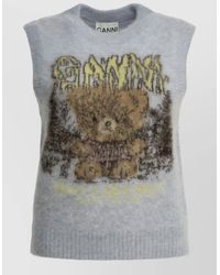 Ganni - Alpaca Wool Brushed Knit Sleeveless Crew-Neck Vest - Lyst