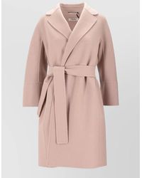 Max Mara - Belted Wool Coat Long Sleeves Lapels - Lyst