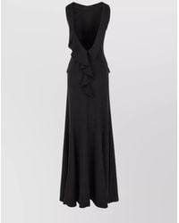 Alberta Ferretti - Long Dress Viscose Blend V-Neck Ruffle Sleeveless - Lyst