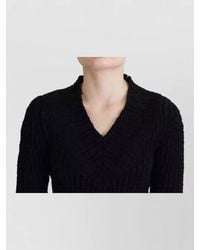 Dolce & Gabbana - Wool Ribbed Slim-Fit V-Neck Long-Sleeve Knitted Midi Dress - Lyst