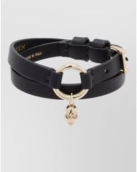 McQueen - Leather Skull Charm Double Wrap Bracelet - Lyst