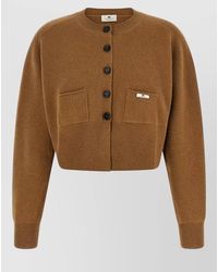 Elisabetta Franchi - Wool Cashmere Ribbed Cropped Cardigan - Lyst