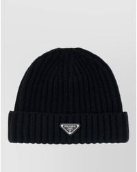 Prada - Wool Beanie Hat Folded Brim Ribbed Design - Lyst