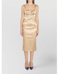 Dolce & Gabbana - Stretch Satin Sleeveless Pleated Midi Dress - Lyst