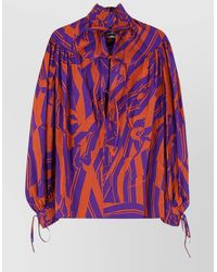 Dries Van Noten - Cotton Printed Ruffled Long-Sleeve Blouse - Lyst