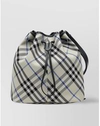 Burberry - Medium Check Pattern Bucket Bag With Leather Trim - Lyst