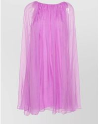 Max Mara - Silk Pleated Cape-Layer Sleeveless Boat Neck Knee-Length Dress - Lyst