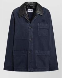 Miu Miu - Jacket Long Sleeves Contrast Collar Front Pockets - Lyst