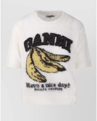 Ganni - Alpaca Graphic Knit 3/4-Sleeve T-Shirt - Lyst