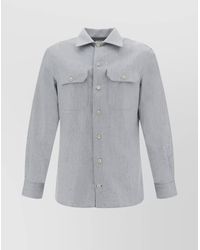 Brunello Cucinelli - Wool Shirt With Chest Pockets And Spread Collar - Lyst