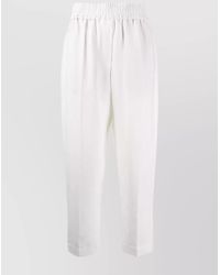 Brunello Cucinelli - Linen Blend Elasticated Waist Cropped Tapered Trousers - Lyst