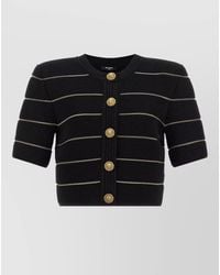 Balmain - Short Sleeve Ribbed Striped Button Cardigan - Lyst
