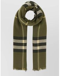 Burberry - Wool Scarf Checked Pattern Fringed Edges - Lyst