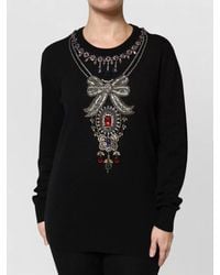 Dolce & Gabbana - Embellished Jewel Neck Pullover Sweater - Lyst