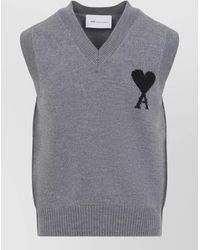 Ami Paris - Wool V-Neck Sleeveless Sweater - Lyst