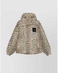 Ganni - Hooded Leopard Print Nylon Blouson Jacket - Lyst