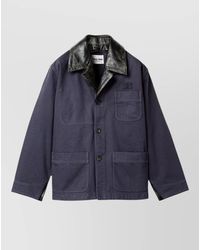 Miu Miu - Coat Contrast Cuffs Front Pockets Leather Collar - Lyst