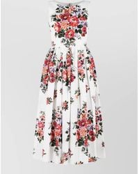Dolce & Gabbana - Cotton Floral-Print Sleeveless Boat Neck Midi Dress - Lyst